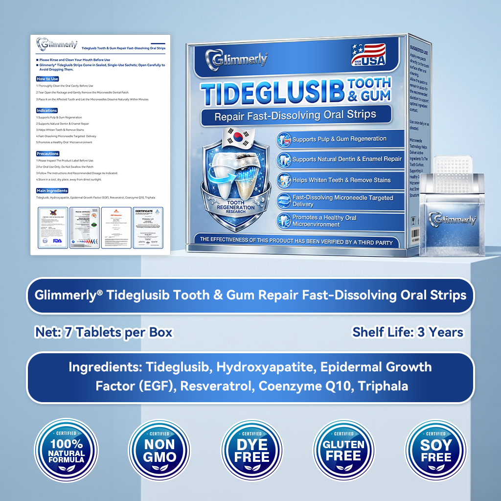 Glimmerly® 🦷 Tideglusib Fast‑Dissolving Tooth & Gum Repair Oral Strips 👀 (Supports tooth repair and helps relieve gum discomfort and other common oral concerns)