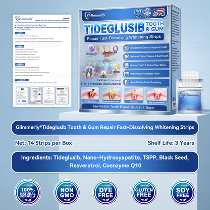 Smile instantly 🦷 𝐺𝑙𝑖𝑚𝑚𝑒𝑟𝑙𝑦® 𝑇𝑖𝑑𝑒𝑔𝑙𝑢𝑠𝑖𝑏 𝑇𝑜𝑜𝑡ℎ & 𝐺𝑢𝑚 𝑅𝑒𝑝𝑎𝑖𝑟 𝐹𝑎𝑠𝑡-𝐷𝑖𝑠𝑠𝑜𝑙𝑣𝑖𝑛𝑔 𝑊ℎ𝑖𝑡𝑒𝑛𝑖𝑛𝑔 𝑆𝑡𝑟𝑖𝑝𝑠  (𝟓-𝐢𝐧-𝟏 ✨ 𝐑𝐞𝐛𝐮𝐢𝐥𝐝 𝐄𝐧𝐚𝐦𝐞𝐥 & 𝐃𝐞𝐧𝐭𝐢𝐧 • 𝐒𝐭𝐫𝐞𝐧𝐠𝐭𝐡𝐞𝐧 𝐆𝐮𝐦𝐬 • 𝐄𝐫𝐚𝐝𝐢𝐜𝐚𝐭𝐞 𝐓𝐚𝐫𝐭𝐚𝐫 & 𝐎𝐝𝐨𝐫 • 𝐖𝐡𝐢𝐭𝐞𝐧𝐢𝐧𝐠 • 𝐒𝐭𝐨𝐩 𝐓𝐨𝐨𝐭𝐡 𝐒𝐞𝐧𝐬𝐢𝐭𝐢𝐯𝐢𝐭𝐲)