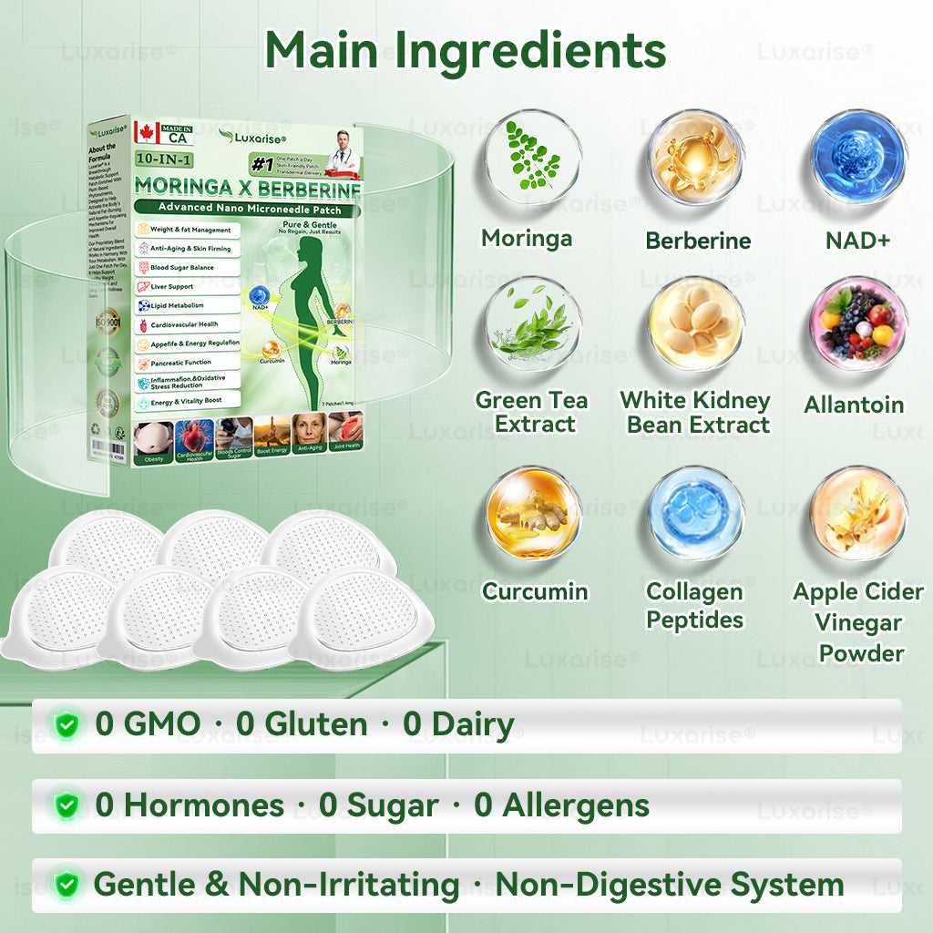 Once Daily, Visible Changes in 7 Days 🔊 𝑳𝒖𝒙𝒂𝒓𝒊𝒔𝒆® 𝑴𝒐𝒓𝒊𝒏𝒈𝒂 & 𝑩𝒆𝒓𝒃𝒆𝒓𝒊𝒏𝒆 10-𝑰𝑵-1 𝑨𝒅𝒗𝒂𝒏𝒄𝒆𝒅 𝑵𝒂𝒏𝒐 𝑴𝒊𝒄𝒓𝒐𝒏𝒆𝒆𝒅𝒍𝒆 𝑷𝒂𝒕𝒄𝒉👩‍⚕️𝐎𝐛𝐞𝐬𝐢𝐭𝐲, 𝐃𝐢𝐚𝐛𝐞𝐭𝐞𝐬, 𝐒𝐥𝐞𝐞𝐩 𝐀𝐩𝐧𝐞𝐚, 𝐀𝐧𝐝 𝐉𝐨𝐢𝐧𝐭 𝐈𝐬𝐬𝐮𝐞𝐬